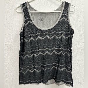 Women’s mossimo grey and black lace tank top size XL